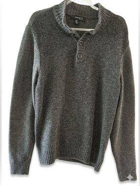 Gianetti Gray Henley Wool-Blend Autumn Sweater Classic Traditional Size Large
